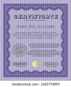Violet Sample certificate or diploma. Customizable, Easy to edit and change colors. With guilloche pattern and background. Lovely design. 