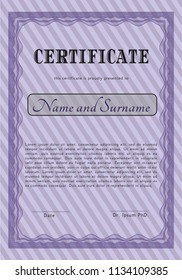 Violet Sample certificate or diploma. Detailed. With background. Retro design. 