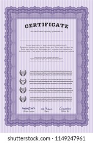 Violet Sample certificate or diploma. Detailed. With quality background. Good design. 