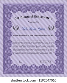 Violet Sample certificate or diploma. Detailed. With guilloche pattern and background. Good design. 
