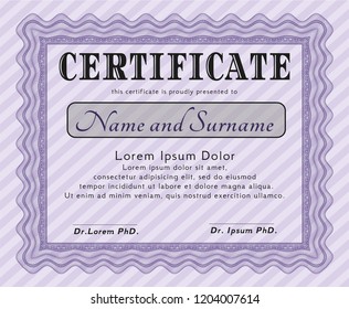 Violet Sample certificate or diploma. Detailed. With complex linear background. Beauty design. 