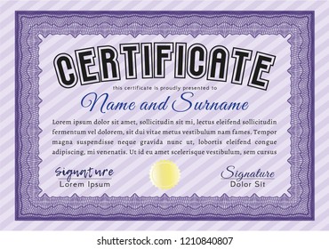 Violet Sample certificate or diploma. Detailed. With complex background. Modern design. 