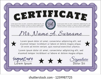 Violet Sample certificate or diploma. Detailed. Easy to print. Retro design. 