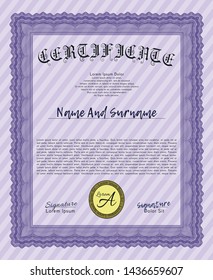 Violet Sample certificate or diploma. Detailed. With background. Money style design. 
