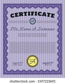 Violet Sample certificate or diploma. Detailed. With linear background. Money Pattern design. 