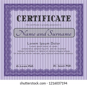 Violet Sample certificate or diploma. Elegant design. Customizable, Easy to edit and change colors. Easy to print. 