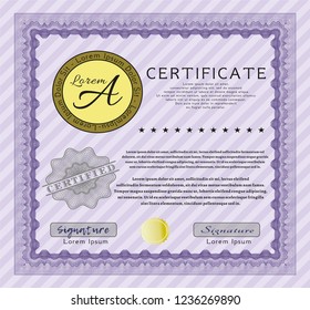 Violet Sample certificate or diploma. Elegant design. With quality background. Customizable, Easy to edit and change colors. 