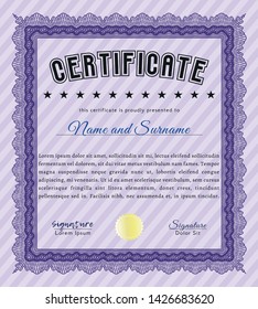 Violet Sample certificate or diploma. Elegant design. With complex background. Customizable, Easy to edit and change colors. 