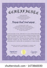 Violet Sample certificate or diploma. Elegant design. Customizable, Easy to edit and change colors. With complex linear background. 