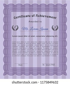 Violet Sample certificate or diploma. Excellent design. Easy to print. Vector illustration. 