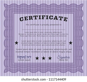 Violet Sample certificate or diploma. Good design. Customizable, Easy to edit and change colors. With complex linear background. 