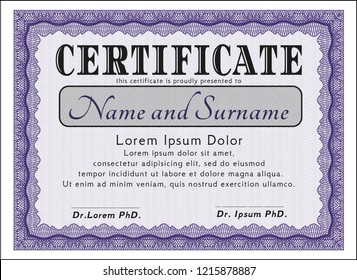 Violet Sample Certificate Diploma Good Design Stock Vector (Royalty ...