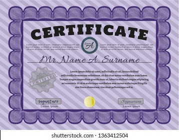 Violet Sample certificate or diploma. Good design. With guilloche pattern. Detailed. 