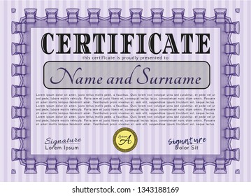 Violet Sample certificate or diploma. With great quality guilloche pattern. Customizable, Easy to edit and change colors. Retro design. 