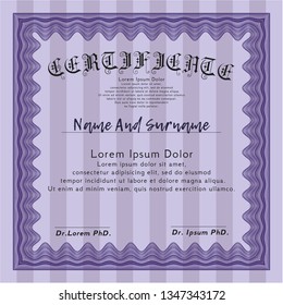 Violet Sample certificate or diploma. With great quality guilloche pattern. Customizable, Easy to edit and change colors. Modern design. 