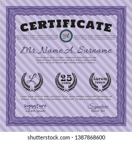 Violet Sample certificate or diploma. With great quality guilloche pattern. Sophisticated design. Detailed. 