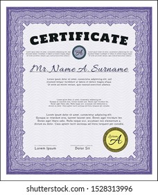 Violet Sample certificate or diploma. With great quality guilloche pattern. Excellent design. Detailed. 