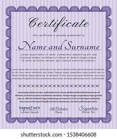 Violet Sample certificate or diploma. With great quality guilloche pattern. Customizable, Easy to edit and change colors. Retro design. 