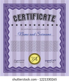 Violet Sample certificate or diploma. With guilloche pattern. Customizable, Easy to edit and change colors. Elegant design. 