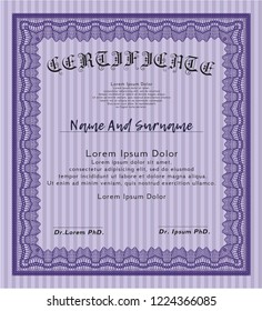 Violet Sample certificate or diploma. With guilloche pattern and background. Detailed. Good design. 
