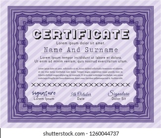 Violet Sample certificate or diploma. With guilloche pattern. Customizable, Easy to edit and change colors. Sophisticated design. 