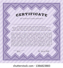 Violet Sample certificate or diploma. With guilloche pattern and background. Nice design. Customizable, Easy to edit and change colors. 