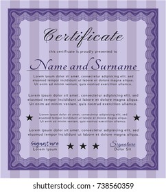 Violet Sample certificate or diploma. With guilloche pattern and background. Sophisticated design. Vector illustration. 