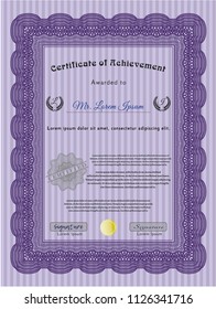 Violet Sample certificate or diploma. Lovely design. With great quality guilloche pattern. Customizable, Easy to edit and change colors. 