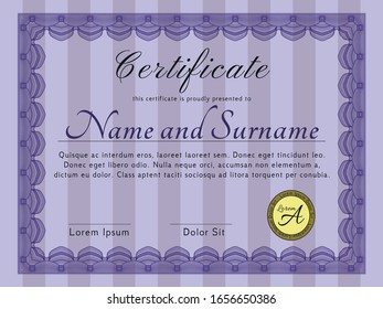 Violet Sample certificate or diploma. Lovely design. Customizable, Easy to edit and change colors. Printer friendly. 