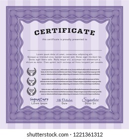 Violet Sample certificate or diploma. Modern design. With complex background. Detailed. 