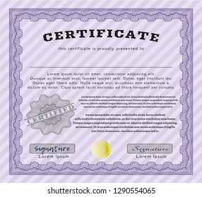 Violet Sample certificate or diploma. Modern design. Detailed. Complex background. 