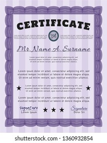 Violet Sample certificate or diploma. Modern design. With complex background. Detailed. 