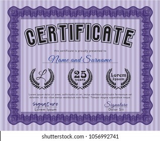 Violet Sample certificate or diploma. Money design. Printer friendly. Vector illustration. 