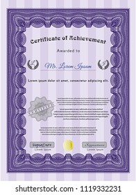 Violet Sample certificate or diploma. Money style design. Detailed. Printer friendly. 