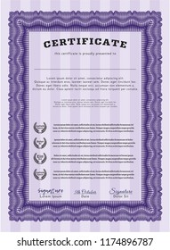 Violet Sample certificate or diploma. Money Pattern design. Customizable, Easy to edit and change colors. With background. 