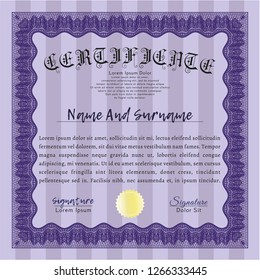 Violet Sample certificate or diploma. Money design. Detailed. With guilloche pattern. 