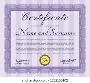 Violet Sample certificate or diploma. Money Pattern design. Easy to print. Vector illustration. 