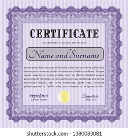 Violet Sample certificate or diploma. Money Pattern. With complex background. Detailed. 