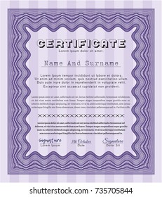 Violet Sample certificate or diploma. Money style design. Customizable, Easy to edit and change colors. Easy to print. 
