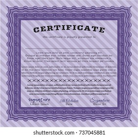 Violet Sample certificate or diploma. Money Pattern. Detailed. With background. 