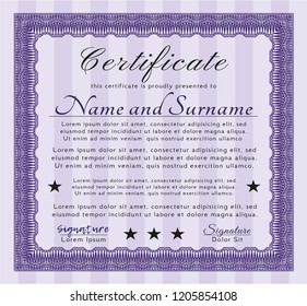 Violet Sample certificate or diploma. Nice design. Customizable, Easy to edit and change colors. With guilloche pattern. 