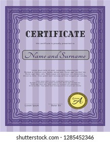 Violet Sample certificate or diploma. Nice design. Easy to print. Detailed. 