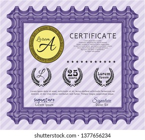 Violet Sample certificate or diploma. Nice design. With complex background. Vector illustration. 