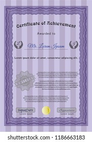 Violet Sample certificate or diploma. Perfect design. Customizable, Easy to edit and change colors. With guilloche pattern and background. 