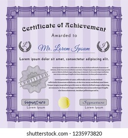 Violet Sample certificate or diploma. Perfect design. With linear background. Vector illustration. 