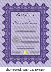 Violet Sample certificate or diploma. Perfect design. With complex linear background. Detailed. 