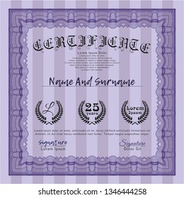 Violet Sample certificate or diploma. Perfect design. Vector illustration. With complex background. 