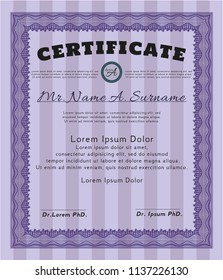 Violet Sample certificate or diploma. With quality background. Detailed. Perfect design. 