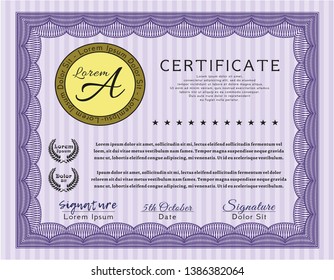 Violet Sample certificate or diploma. With quality background. Good design. Detailed. 