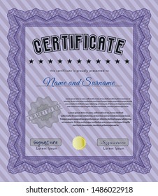 Violet Sample certificate or diploma. With quality background. Sophisticated design. Customizable, Easy to edit and change colors. 